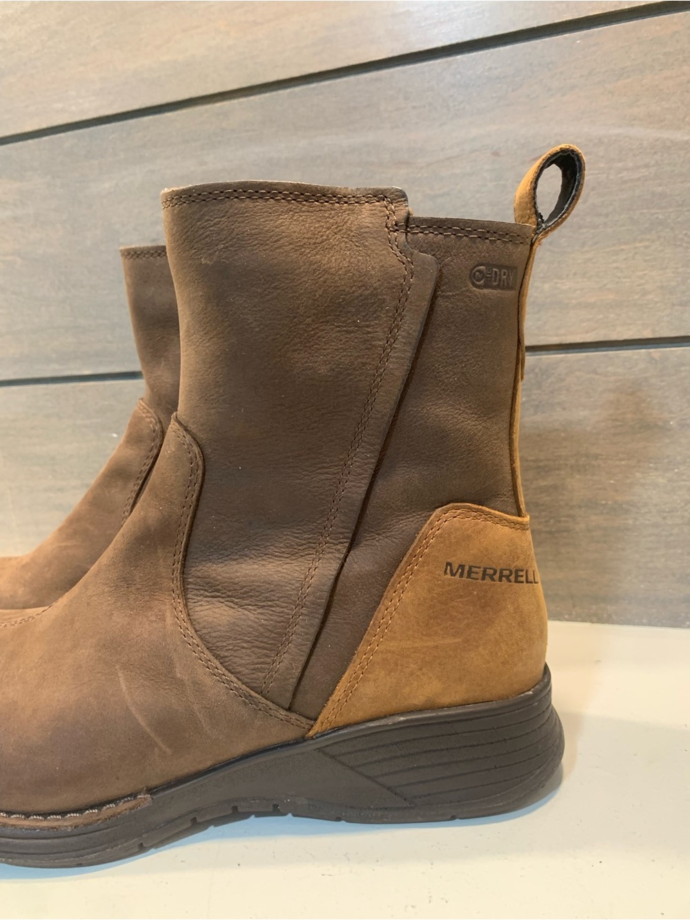 Merrell Womens Tan Leather Ankle Boots Zip Closure Waterproof Size 5 Western - Picture 3 of 8